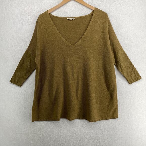 Eileen Fisher Sweaters - EILEEN FISHER Sweater S Organic Cotton Tunic V-Neck 3/4 Sleeve Oversized Green